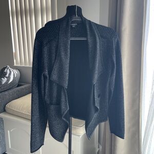 Amici 100% Cashmere Black & Silver Open Knit Cardigan Shawl Neck Pockets XL